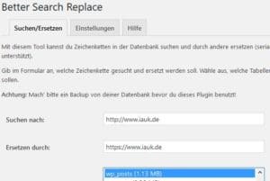 Plugin Better Search Replace Funktion